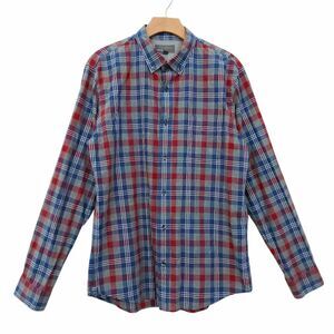 Vince Shirt Mens Large Blue Red Plaid Long Sleeve Lightweight Cotton Work Casual